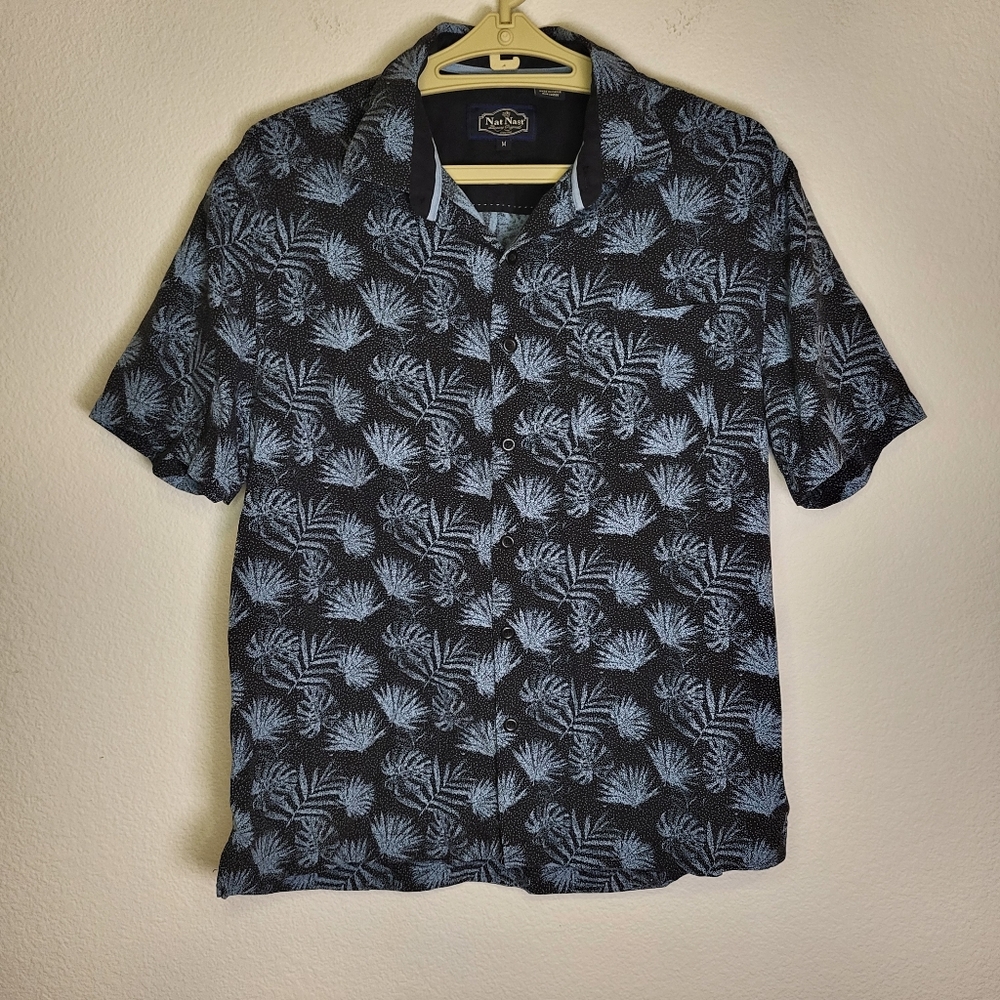 Nat Nast Silk & Cotton Short Sleeve Button Down Shirt size Medium